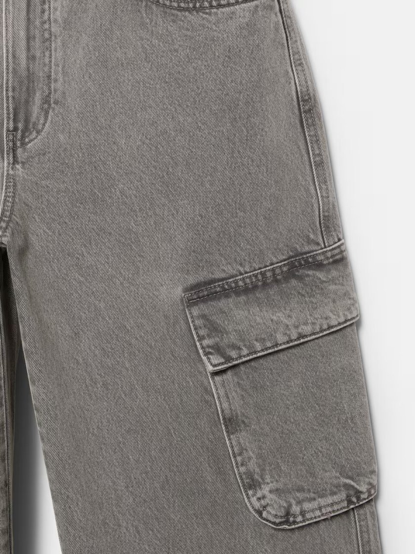 Pull&Bear Grey Baggy Cargo Denim — Silver