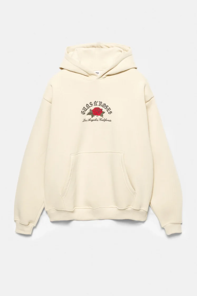 Pull&Bear Guns N' Roses Graphic Hoodie — Cream