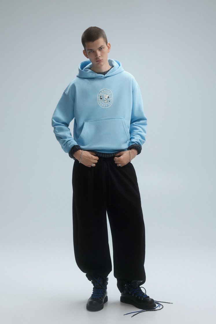 Pull&Bear Snoopy Hockey Club Hoodie — Light Blue