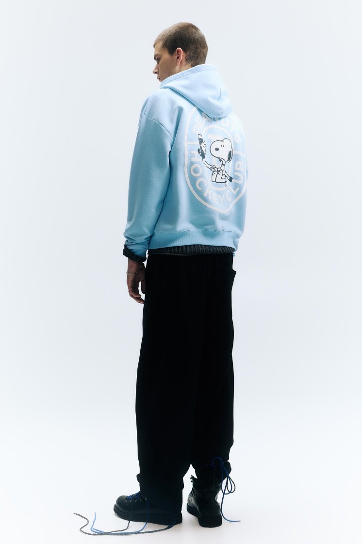 Pull&Bear Snoopy Hockey Club Hoodie — Light Blue
