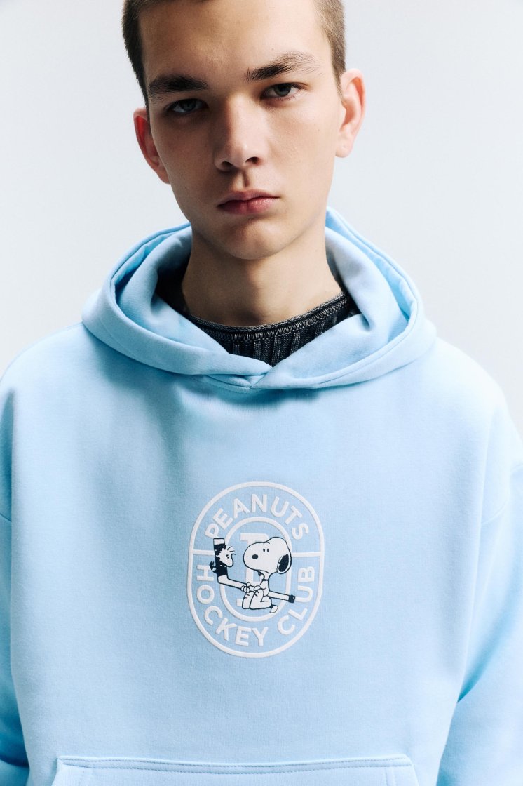 Pull&Bear Snoopy Hockey Club Hoodie — Light Blue