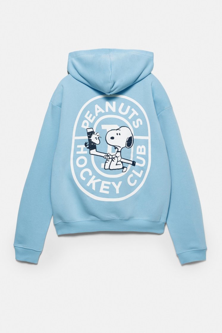 Pull&Bear Snoopy Hockey Club Hoodie — Light Blue