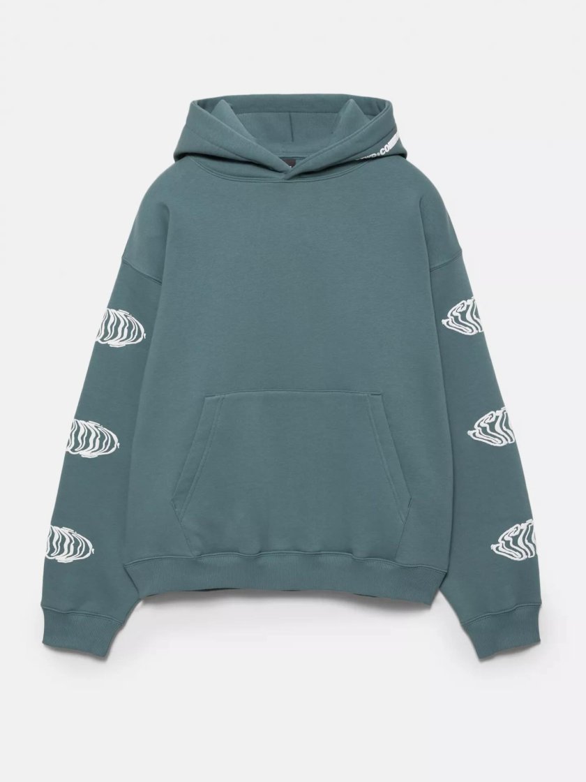 Pull&Bear Graphic Print Hoodie — Teal