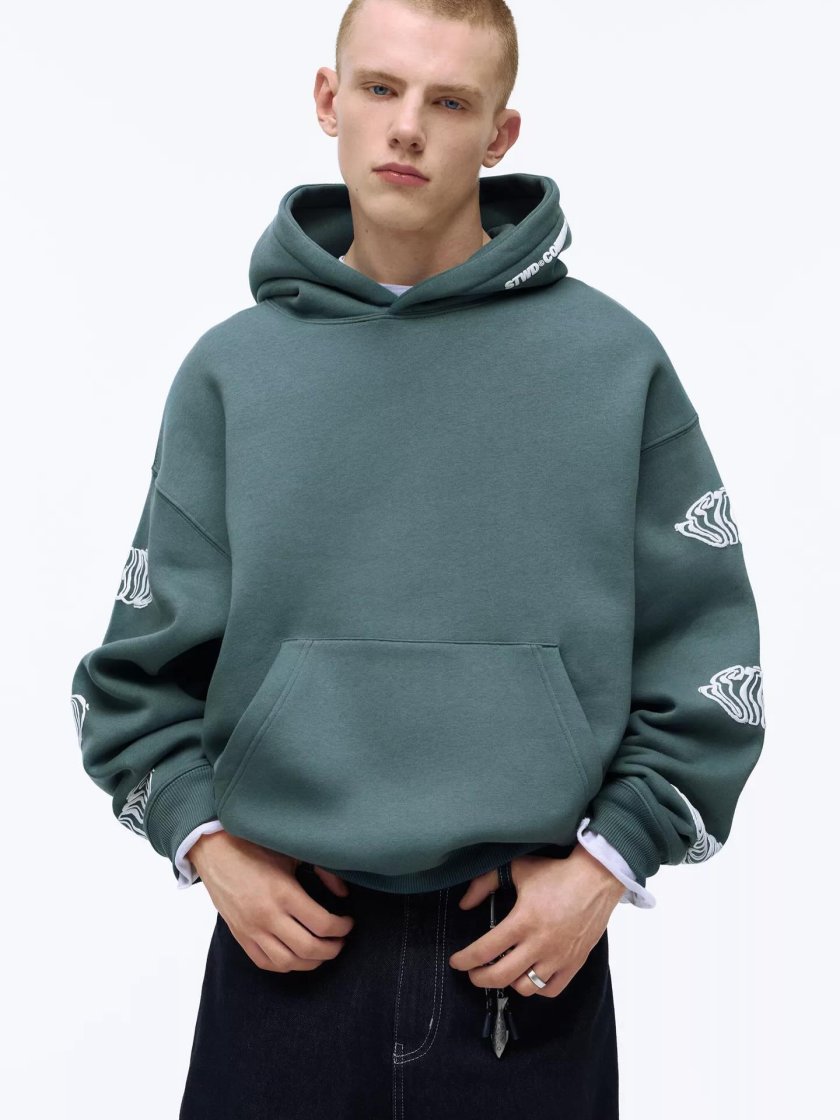 Pull&Bear Graphic Print Hoodie — Teal