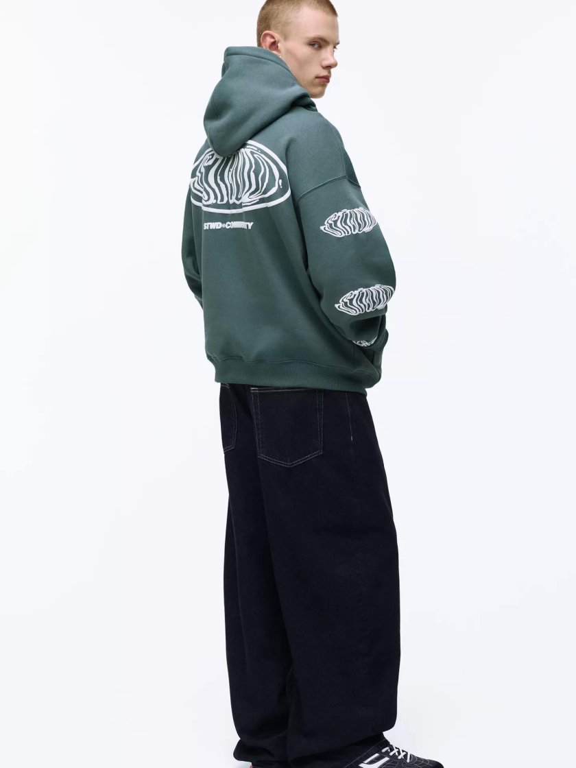 Pull&Bear Graphic Print Hoodie — Teal