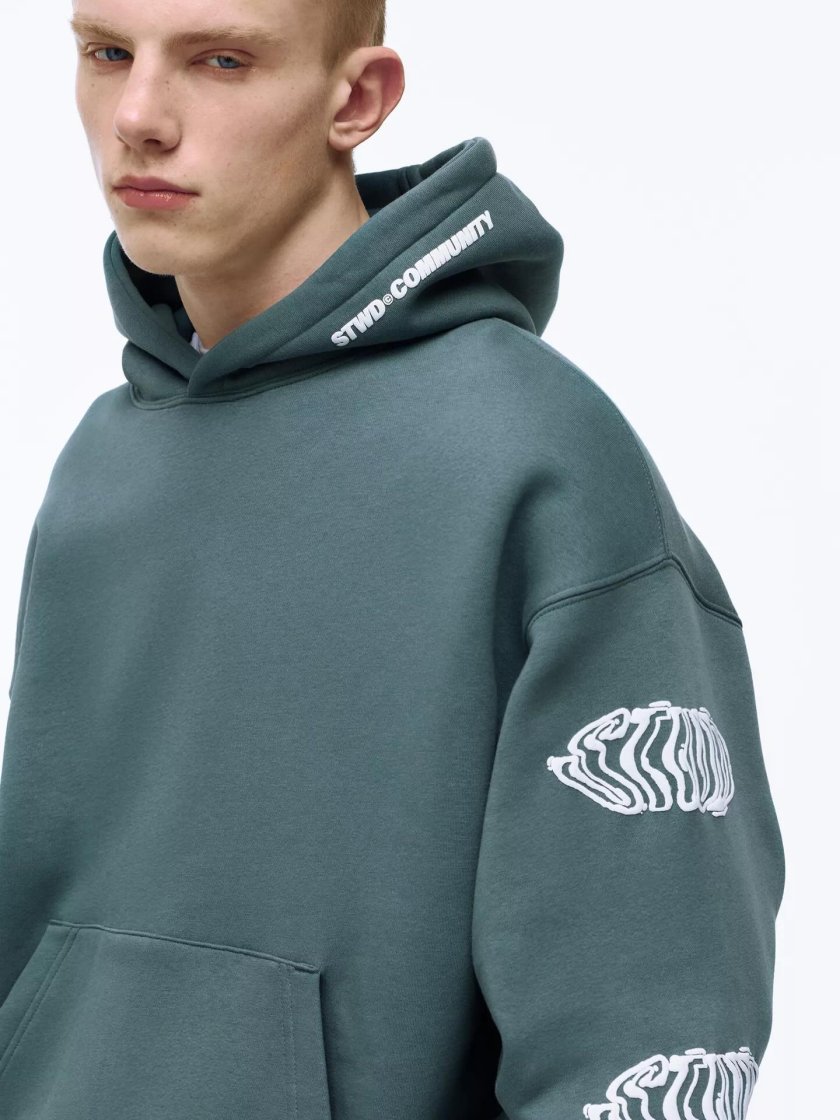 Pull&Bear Graphic Print Hoodie — Teal