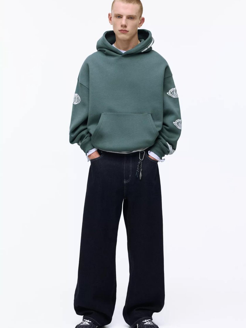 Pull&Bear Graphic Print Hoodie — Teal
