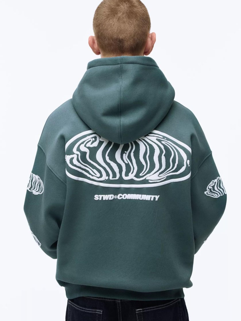 Pull&Bear Graphic Print Hoodie — Teal