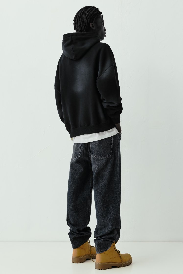 Pull&Bear STWD Faded Black Graphic Hoodie