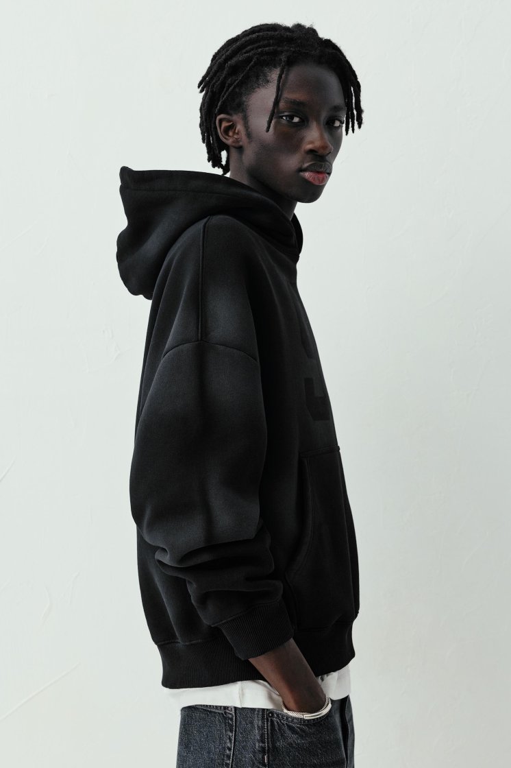 Pull&Bear STWD Faded Black Graphic Hoodie
