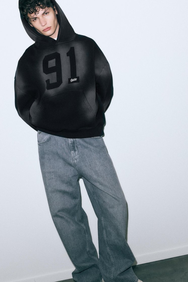 Pull&Bear STWD Faded Black Graphic Hoodie