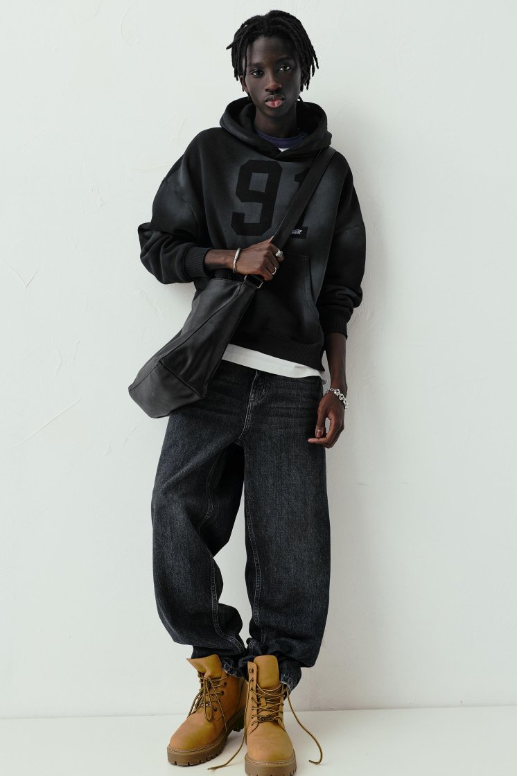 Pull&Bear STWD Faded Black Graphic Hoodie