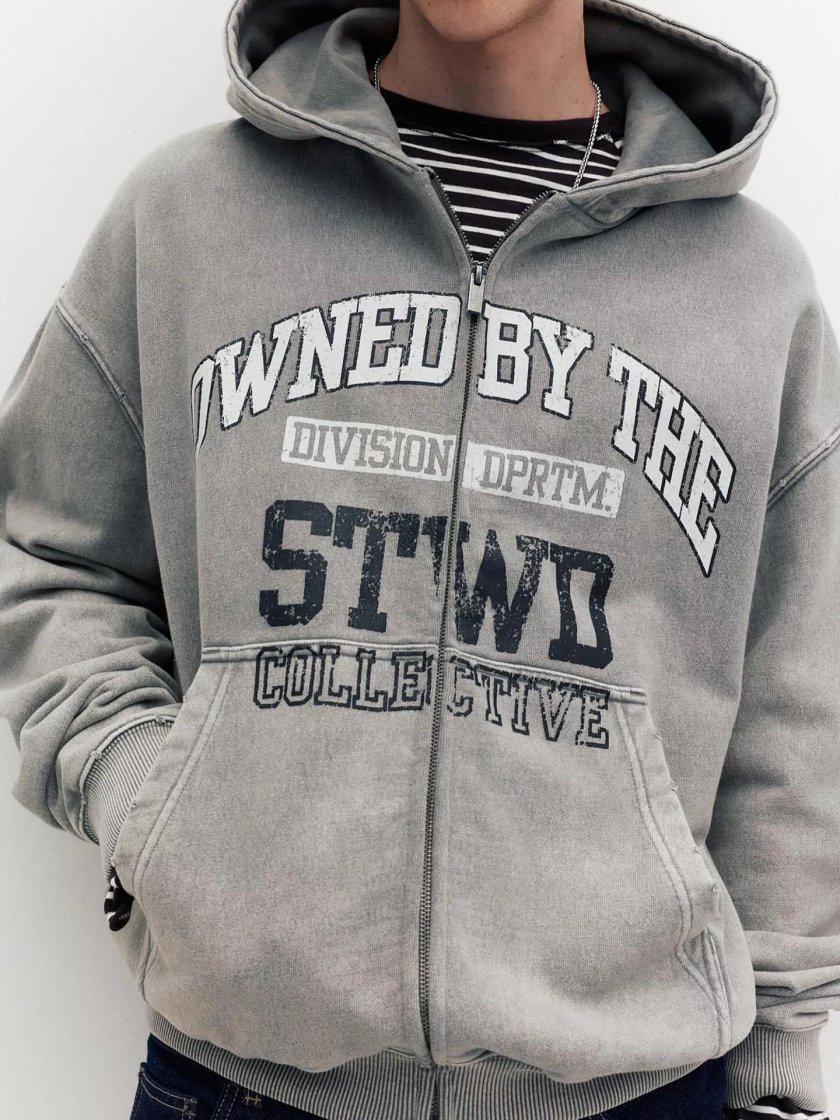 Washed Grey Graphic Hoodie — Grey