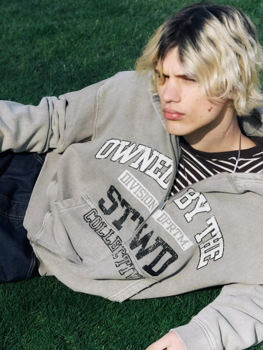 Washed Grey Graphic Hoodie — Grey