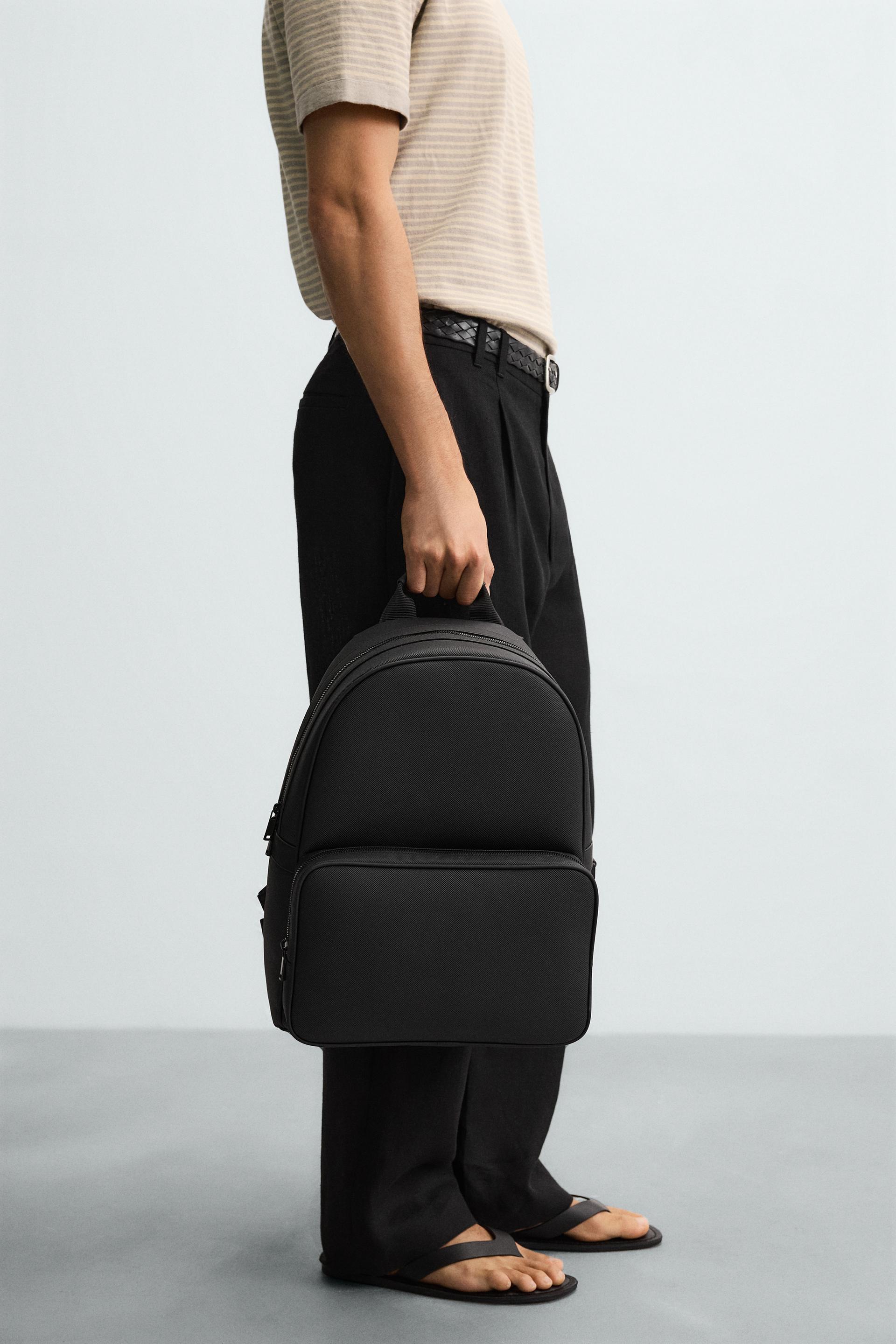 Zara RUBBERISED TEXTURE BACKPACK — Black