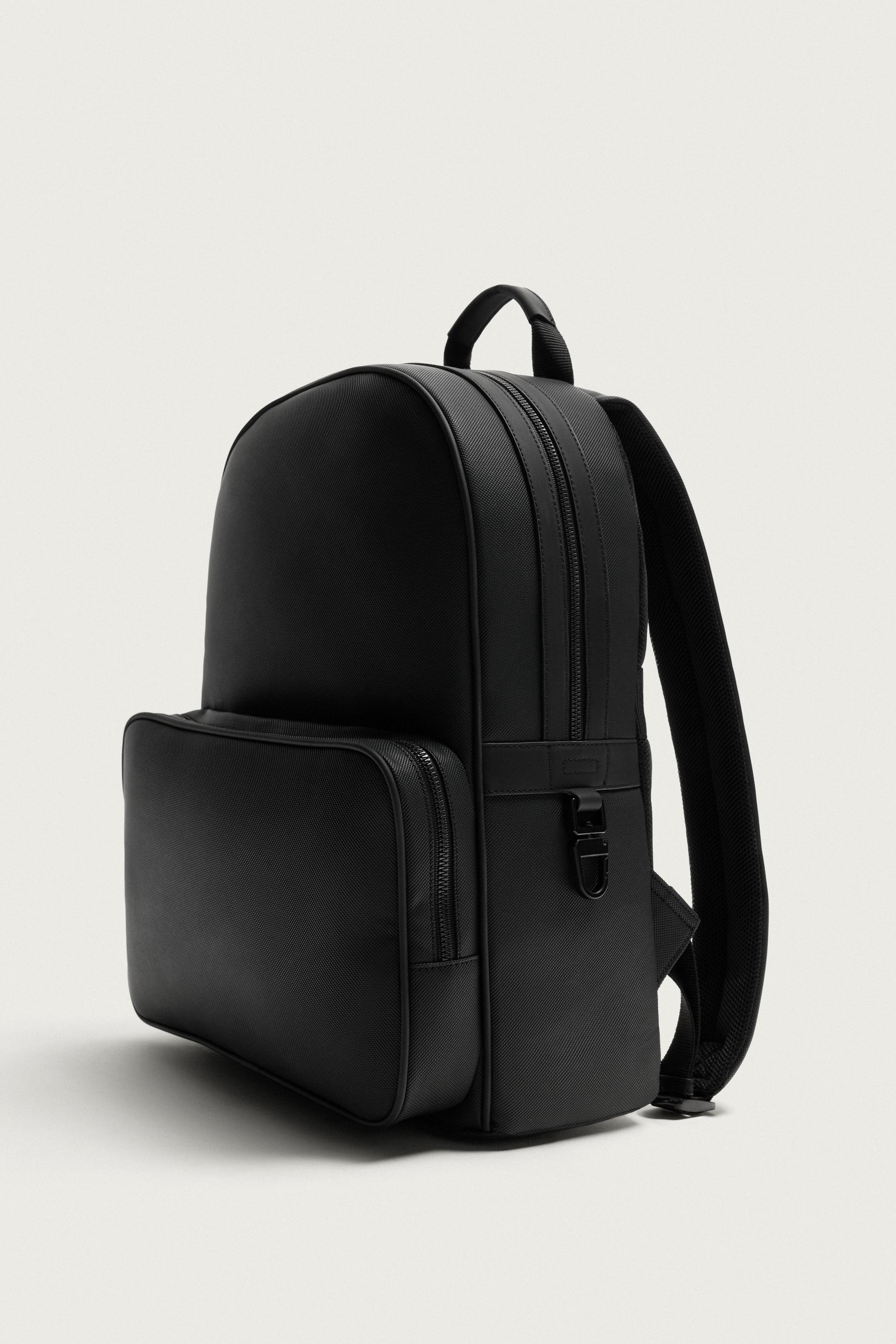 Zara RUBBERISED TEXTURE BACKPACK — Black