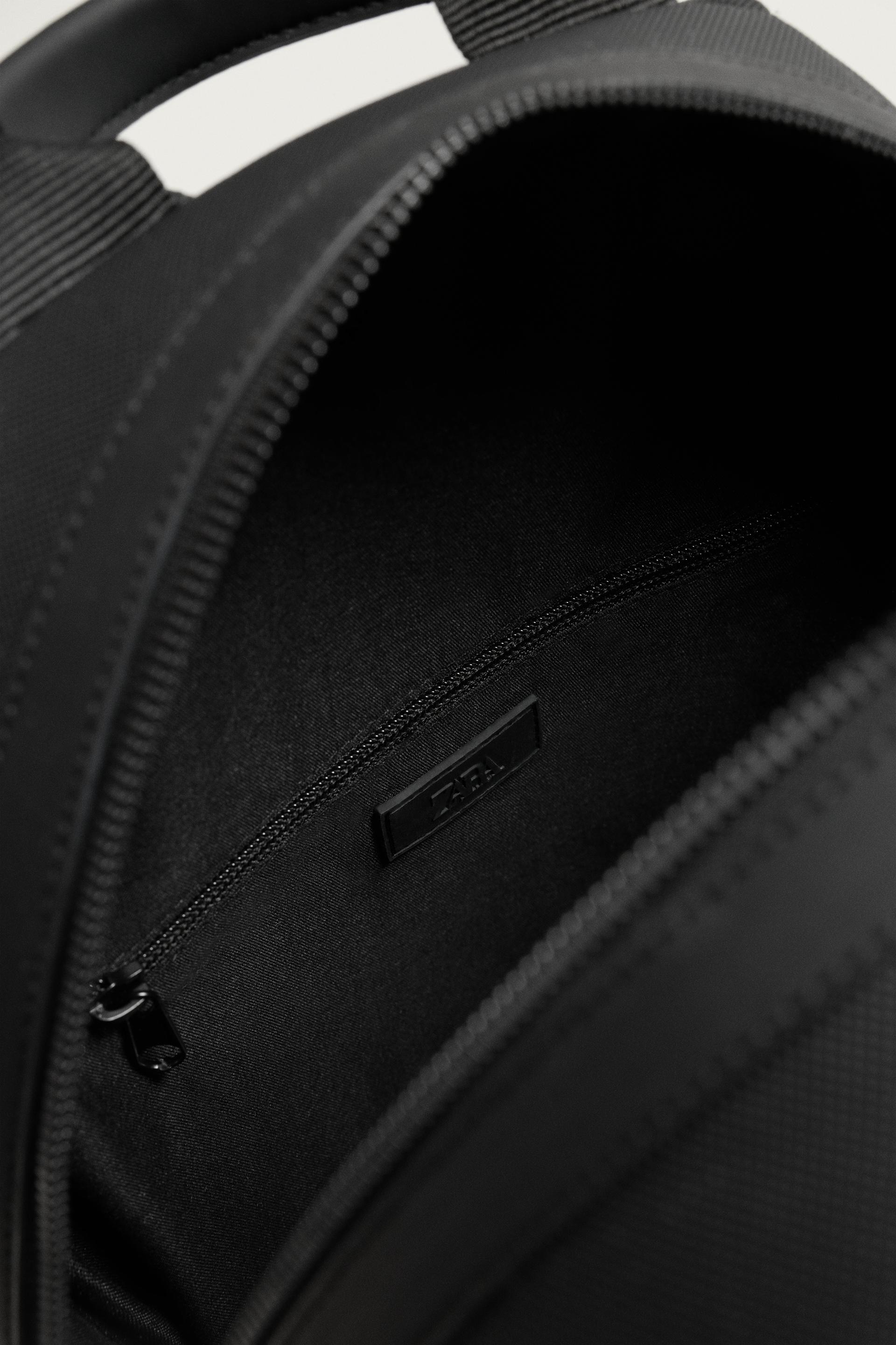 Zara RUBBERISED TEXTURE BACKPACK — Black