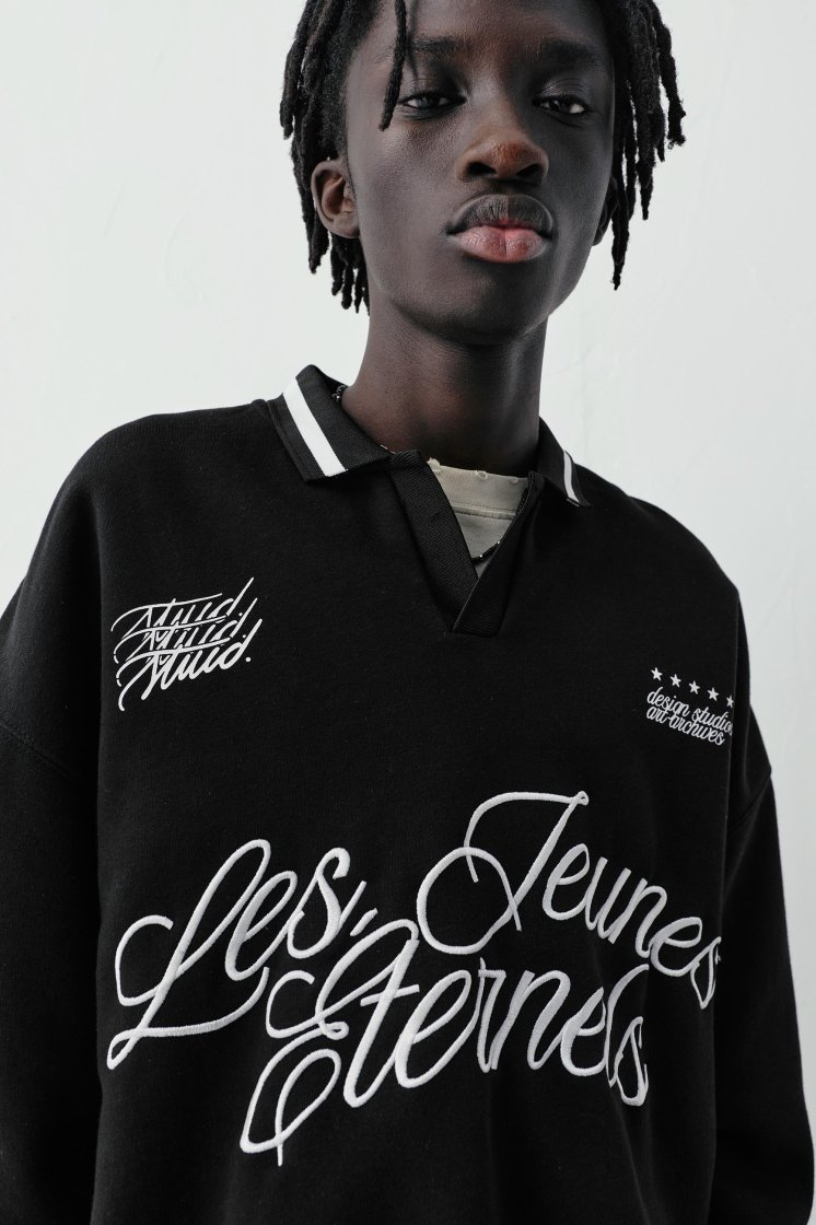 Pull&Bear Embroidered Collar Sweatshirt — Black