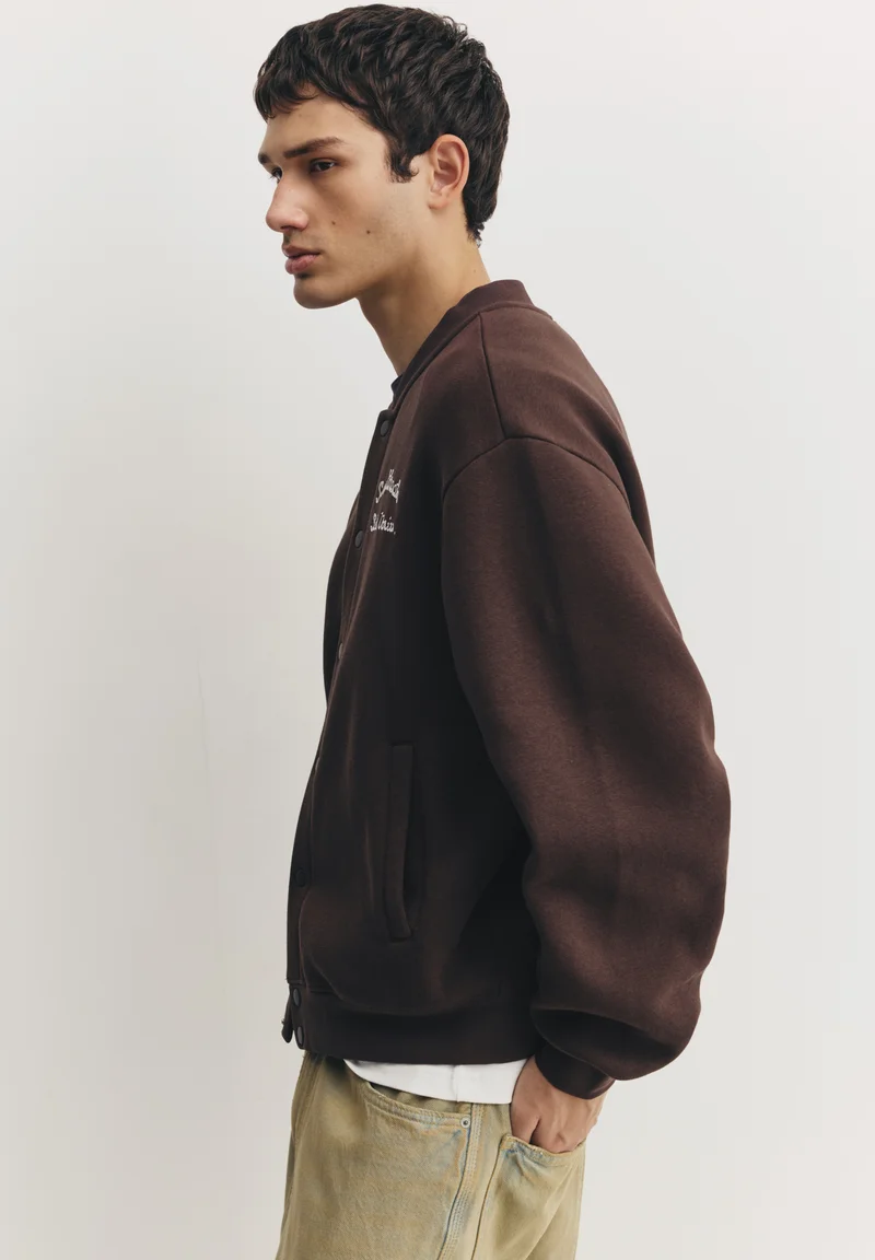 Pull&Bear Embroidered Varsity Jacket — Brown