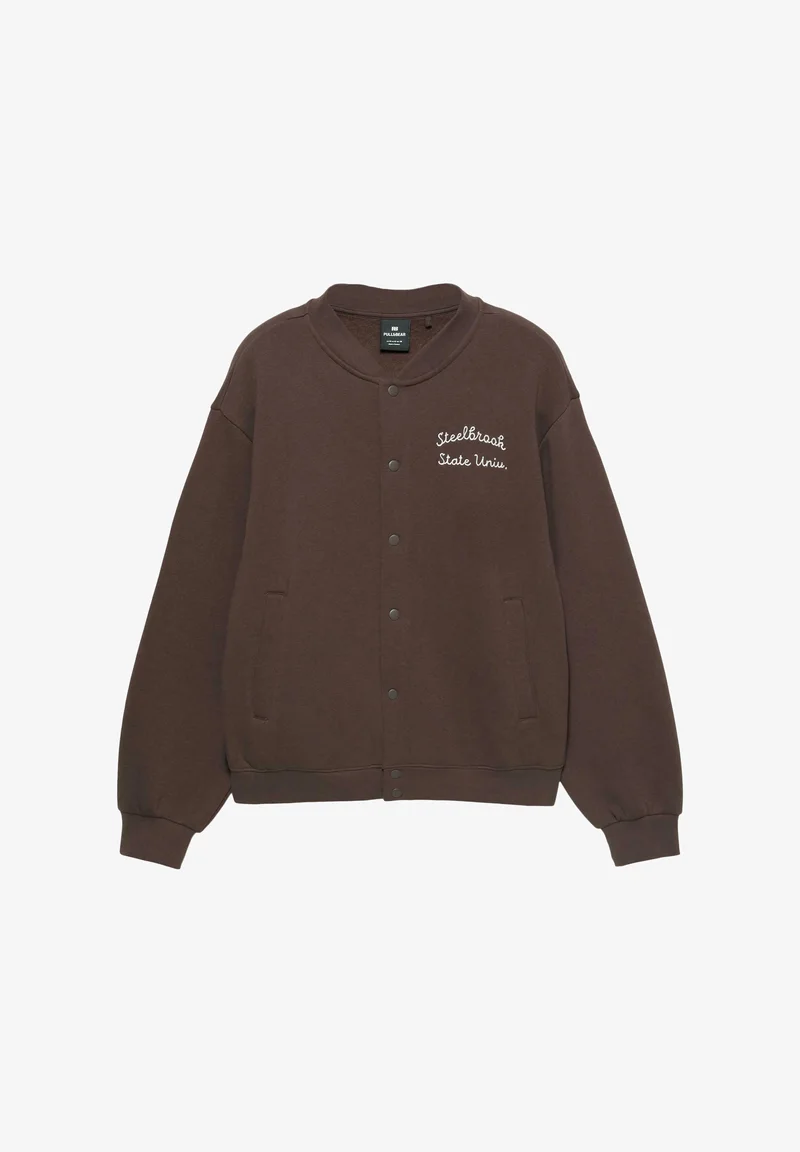 Pull&Bear Embroidered Varsity Jacket — Brown