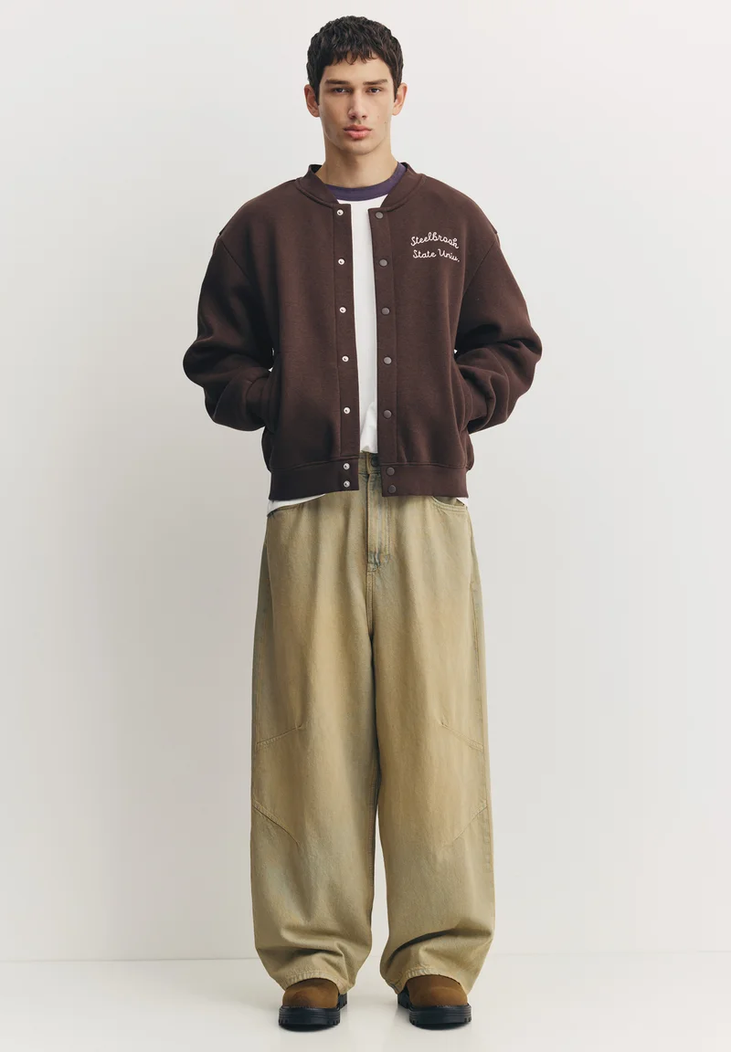 Pull&Bear Embroidered Varsity Jacket — Brown