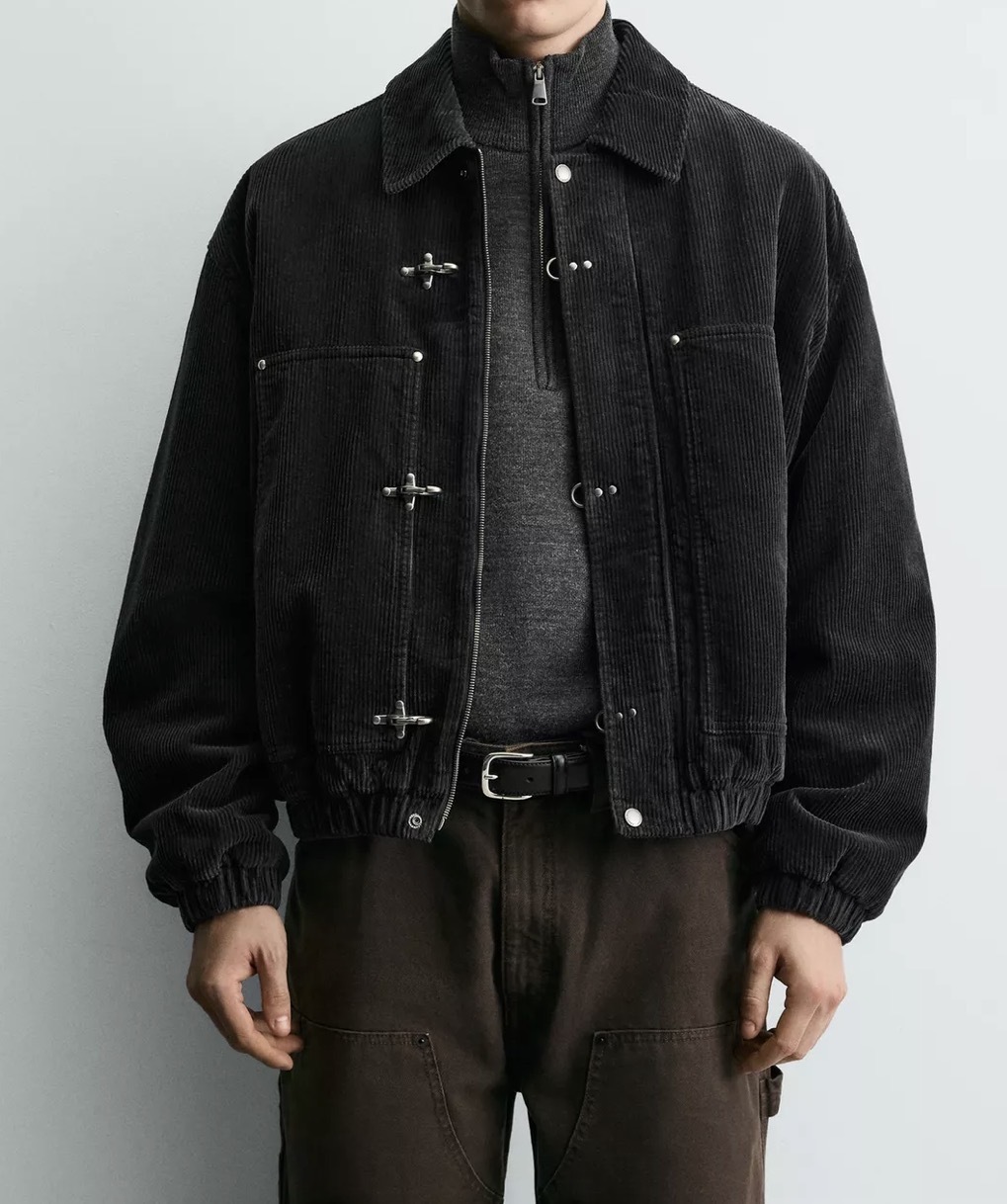 Zara Corduroy Bomber Jacket — Midnight