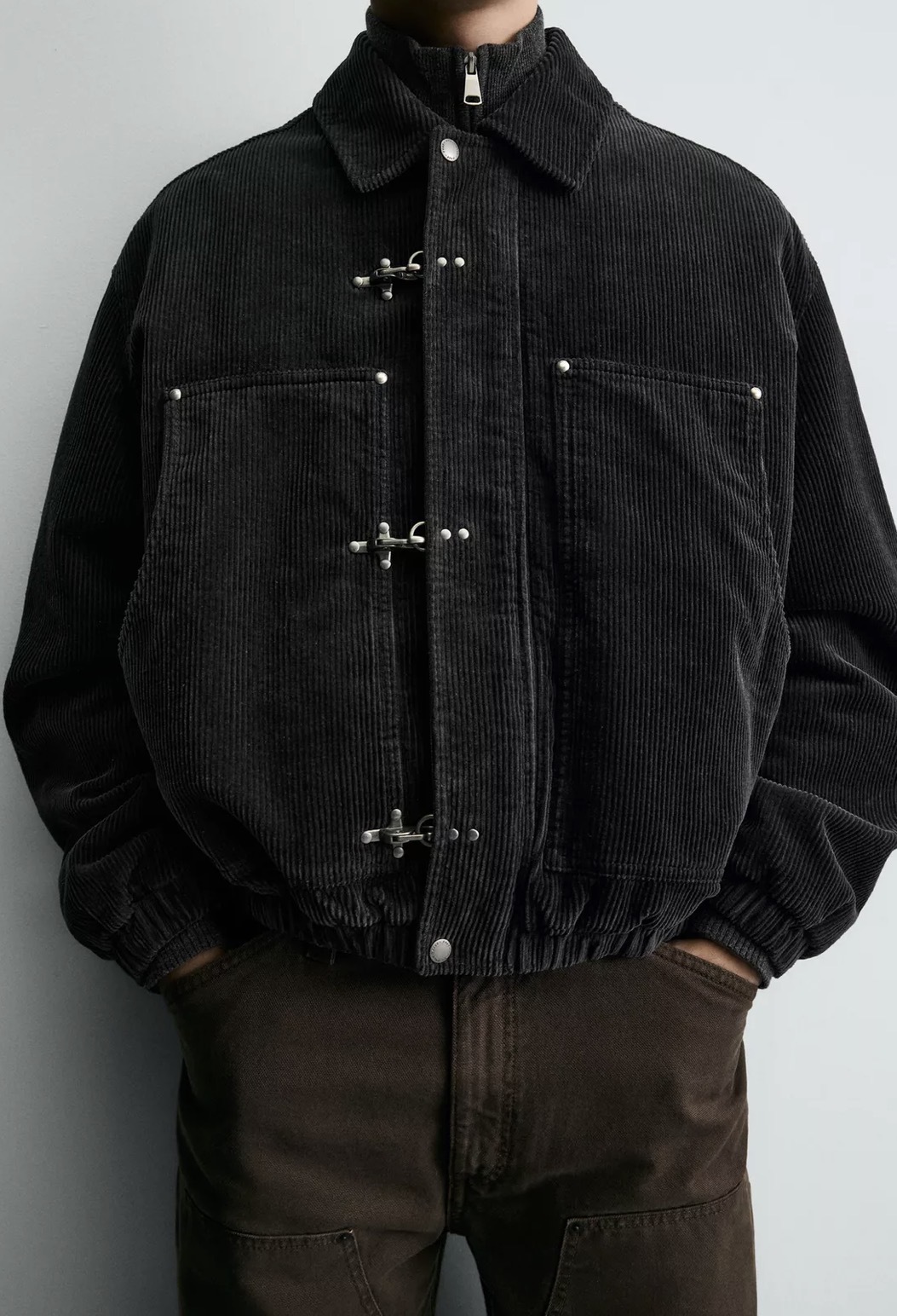 Zara Corduroy Bomber Jacket — Midnight