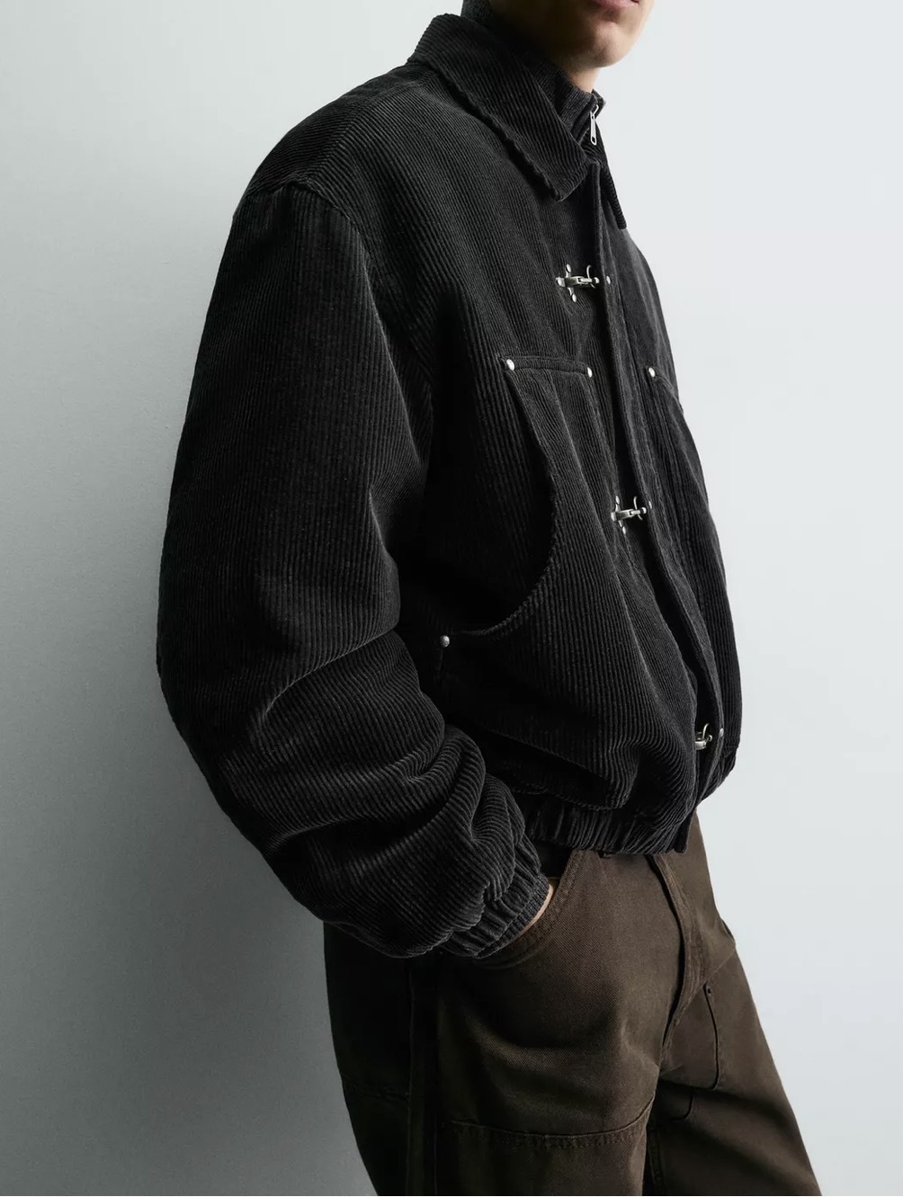 Zara Corduroy Bomber Jacket — Midnight