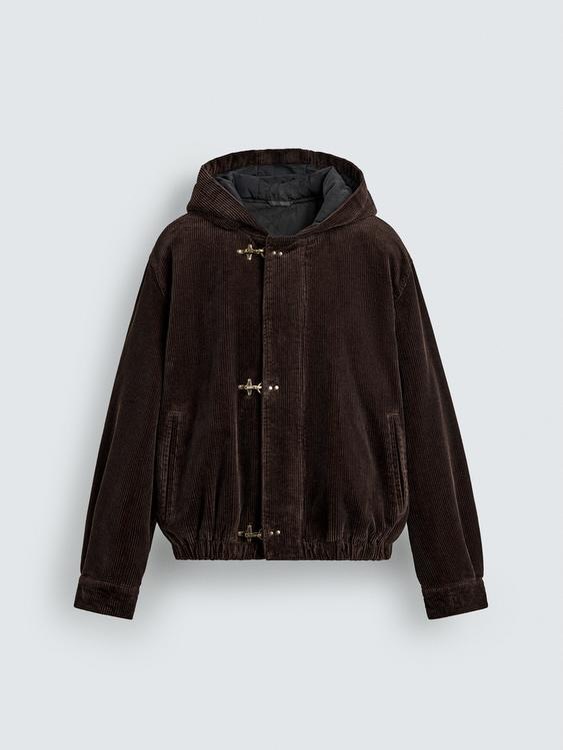 Corduroy Hooded Jacket — Brown