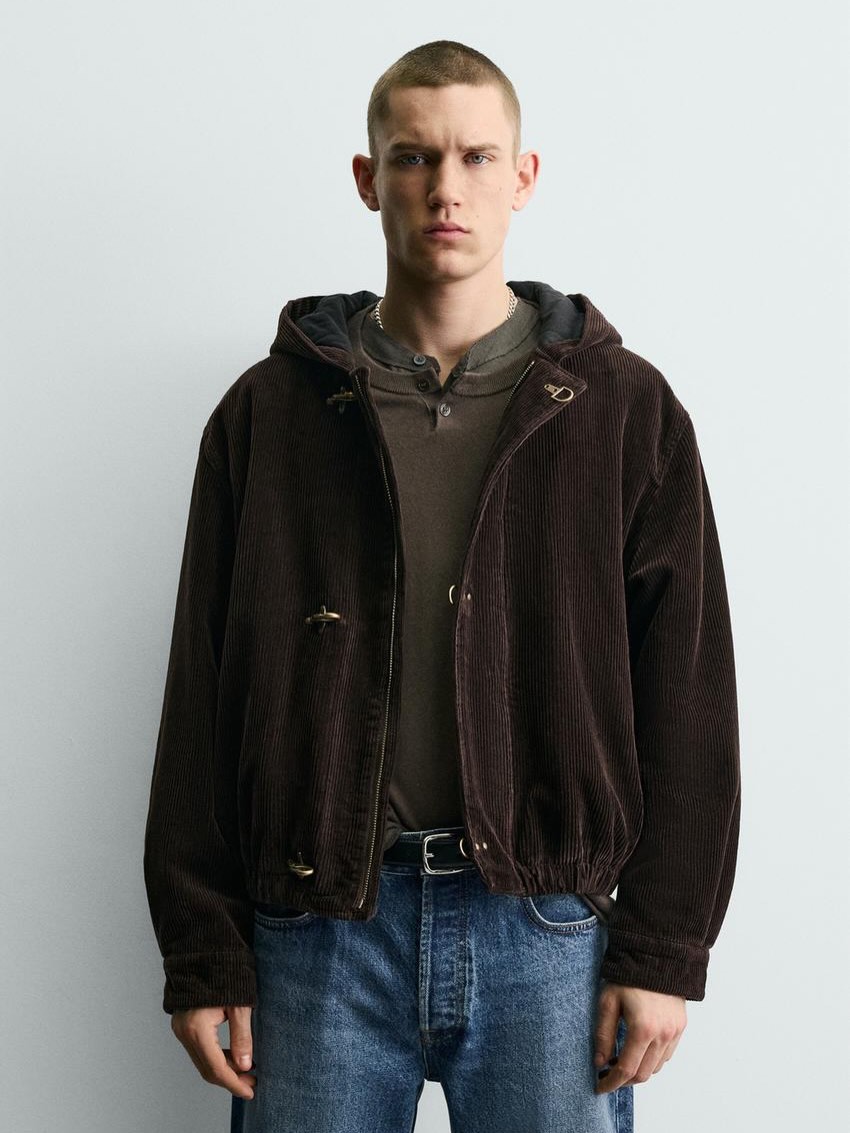 Corduroy Hooded Jacket — Brown