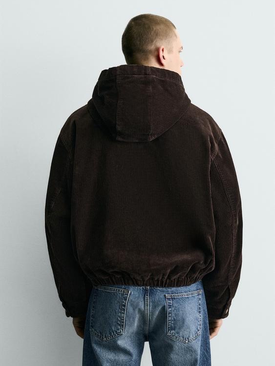 Corduroy Hooded Jacket — Brown
