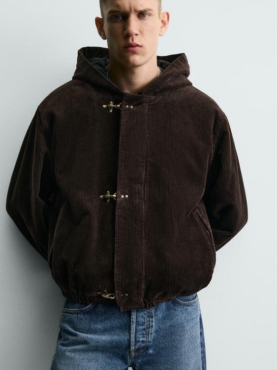 Corduroy Hooded Jacket — Brown