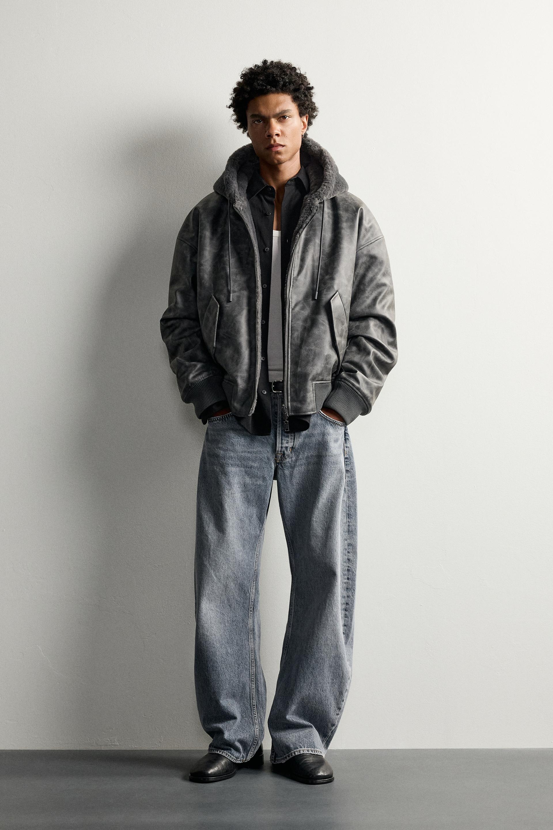 Zara Reversible Fur-Effect Bomber — Marengo chiné