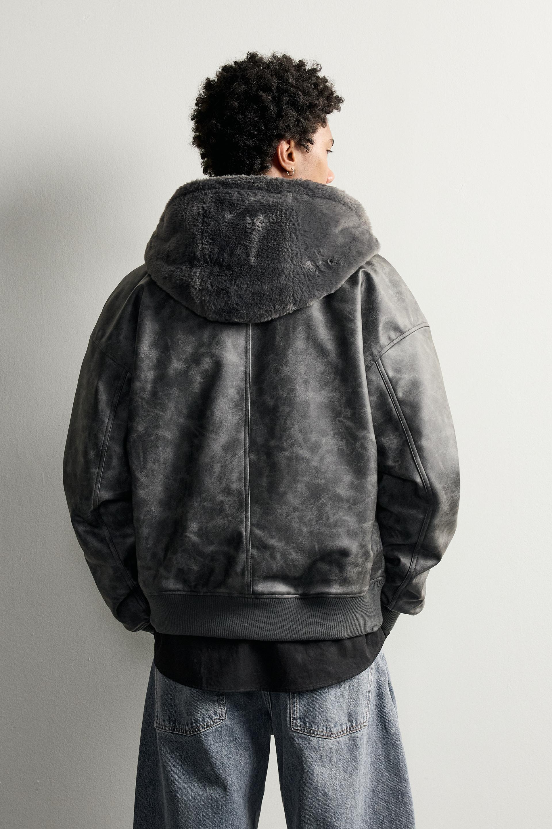 Zara Reversible Fur-Effect Bomber — Marengo chiné