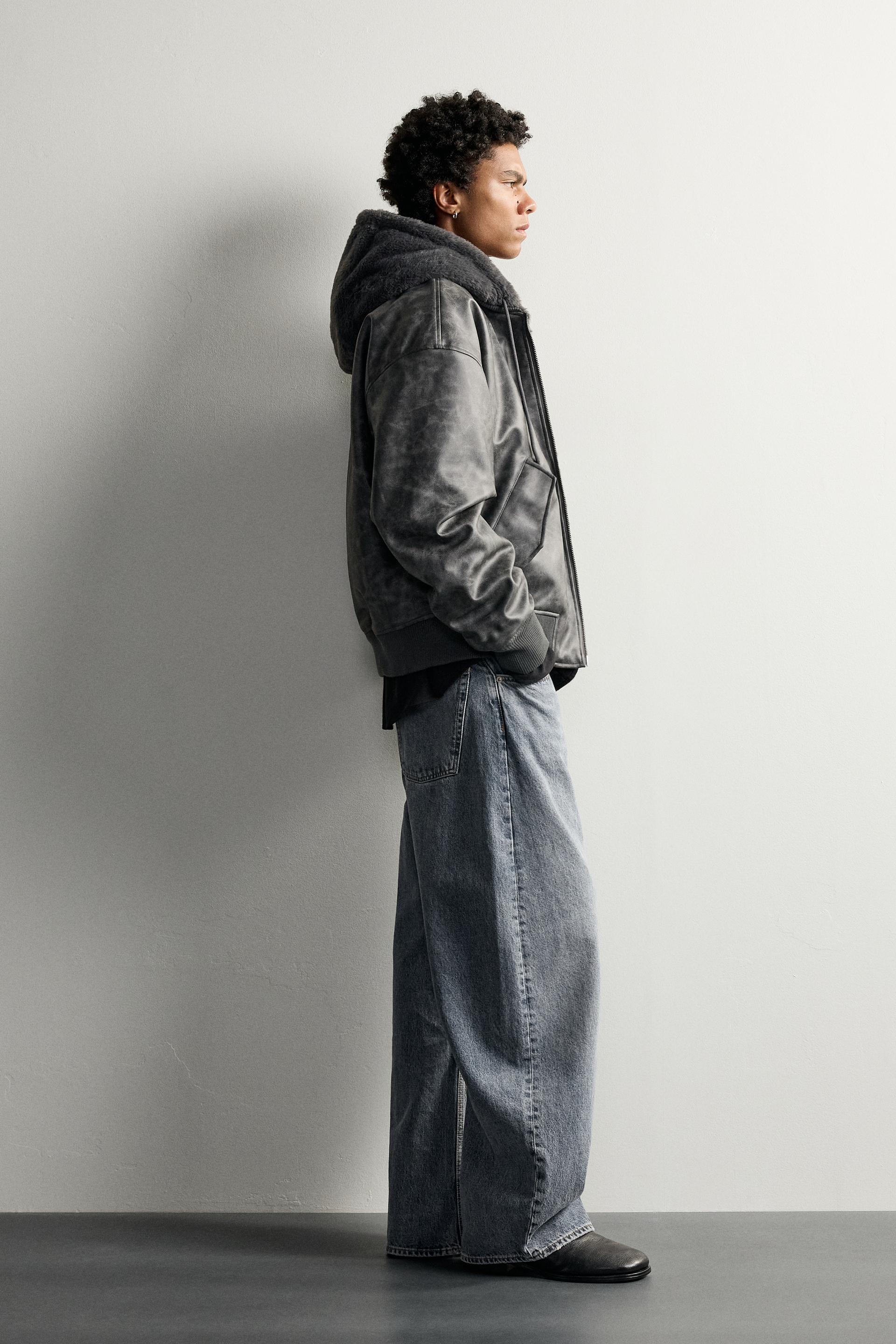 Zara Reversible Fur-Effect Bomber — Marengo chiné