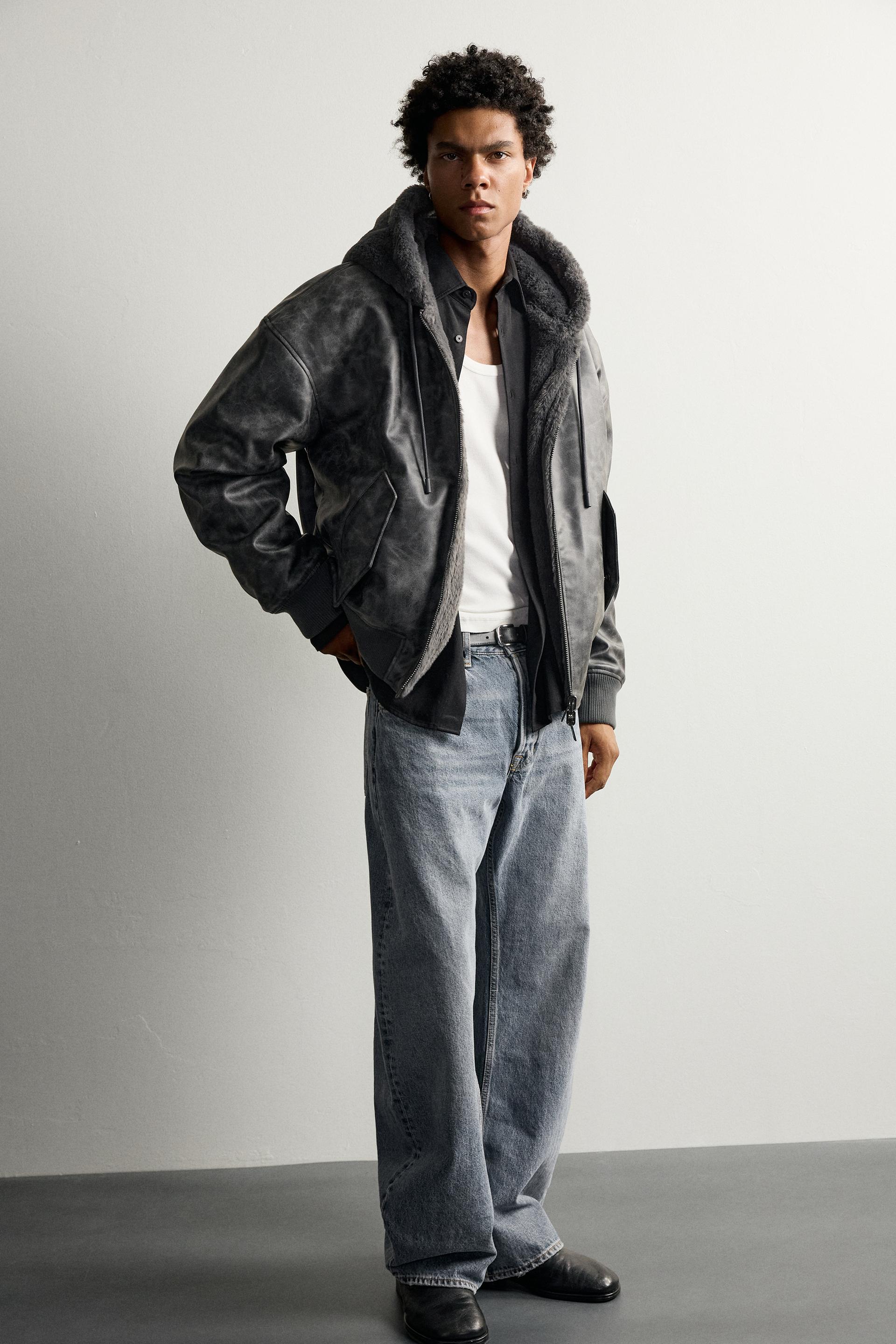 Zara Reversible Fur-Effect Bomber — Marengo chiné