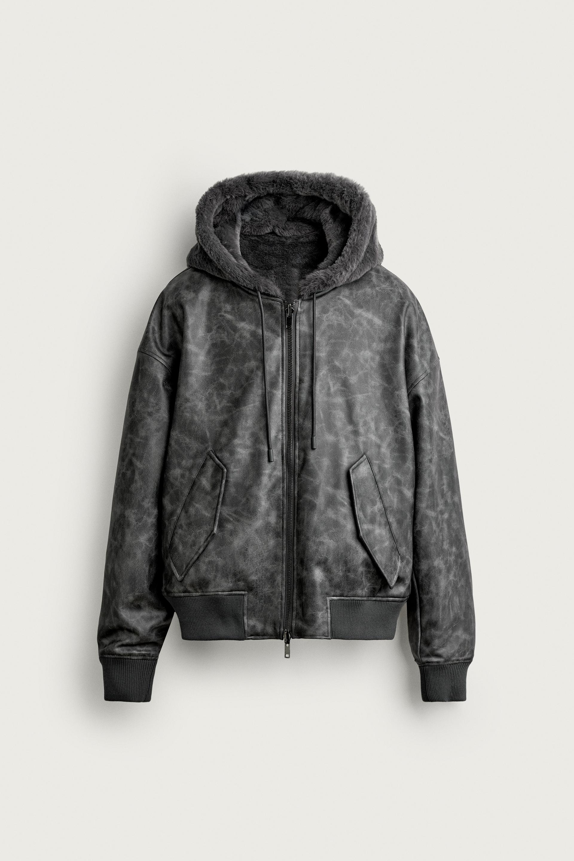 Zara Reversible Fur-Effect Bomber — Marengo chiné