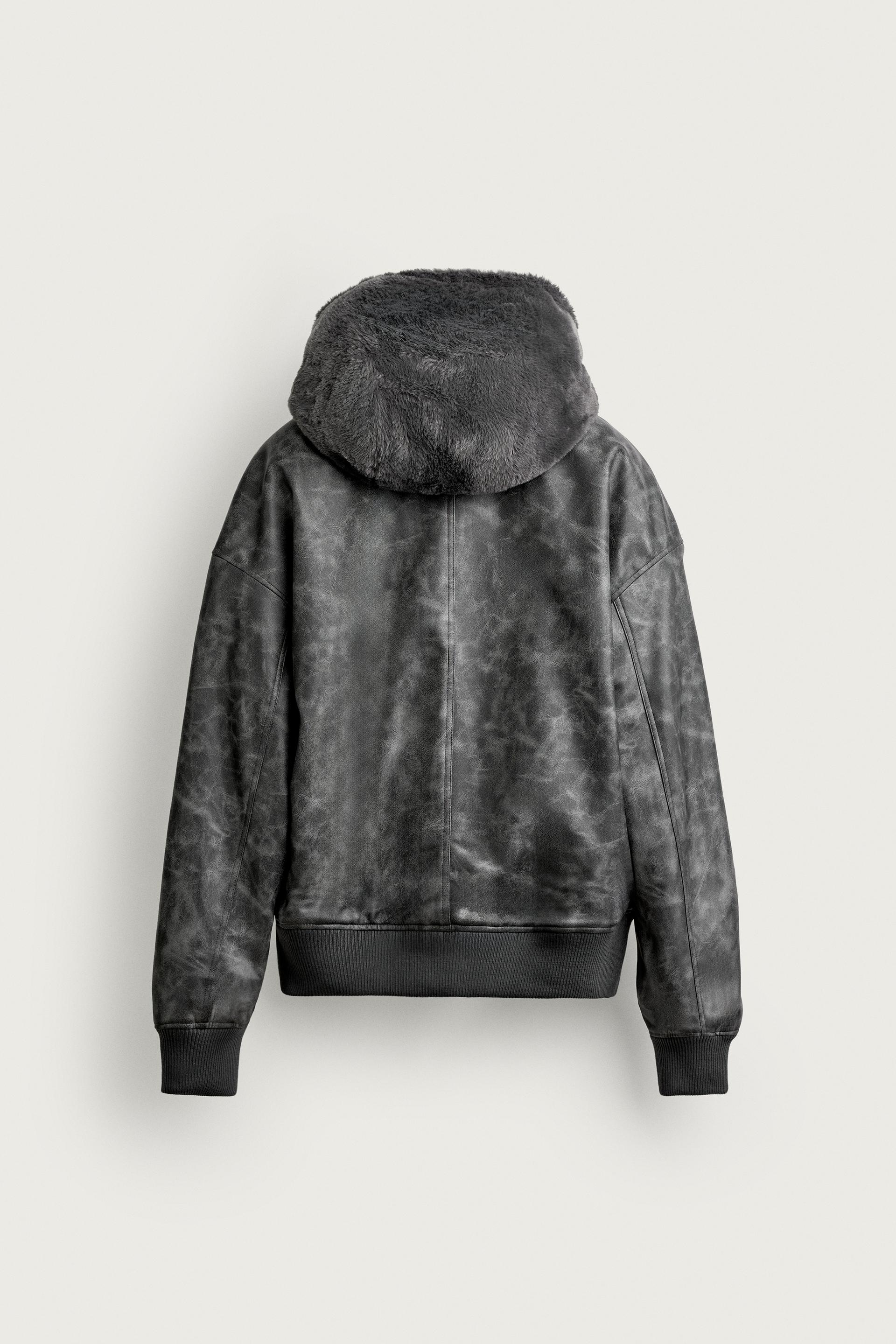 Zara Reversible Fur-Effect Bomber — Marengo chiné