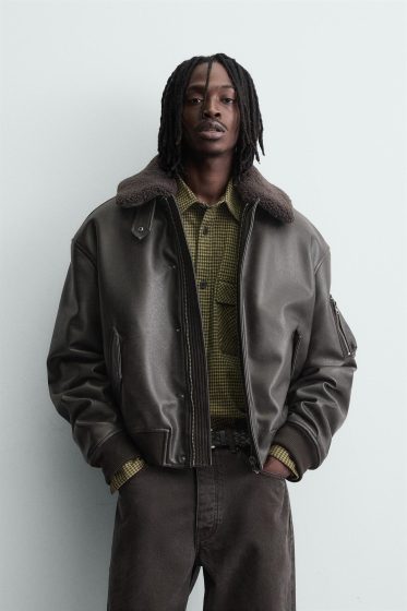 LEATHER EFFECT JACKET WITH DETACHABLE COLLAR