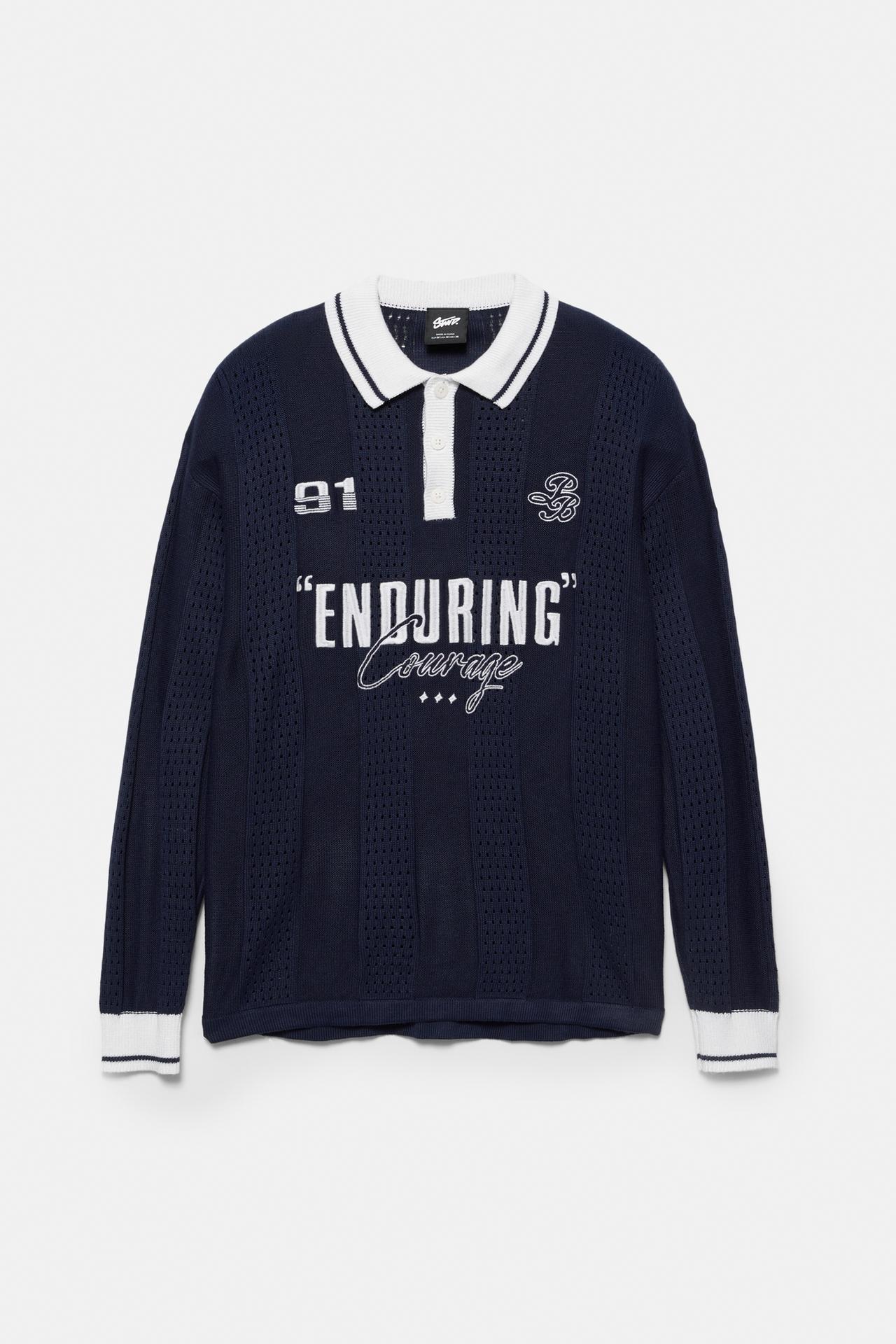 Pull&Bear Textured Knit Polo — Navy