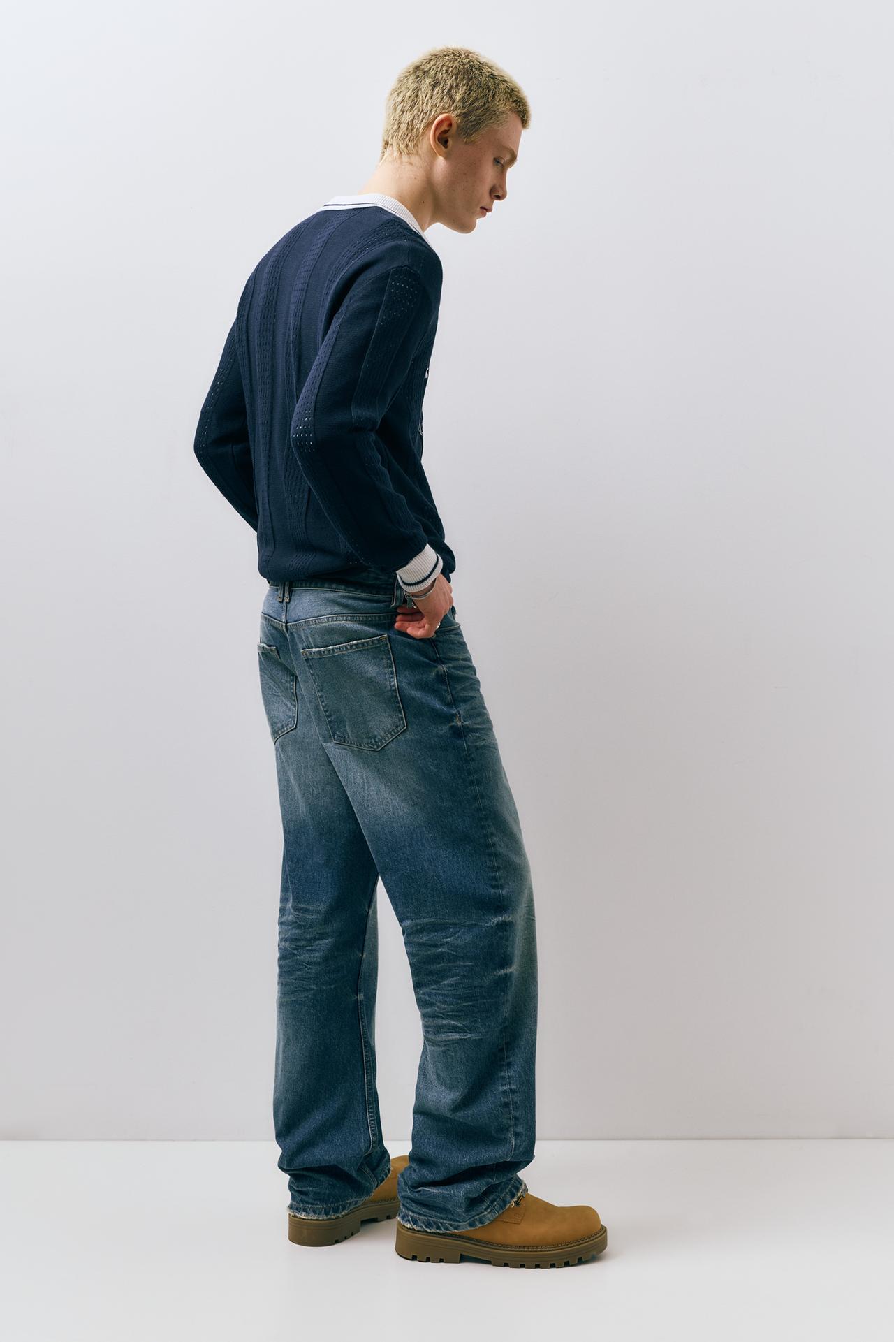 Pull&Bear Textured Knit Polo — Navy