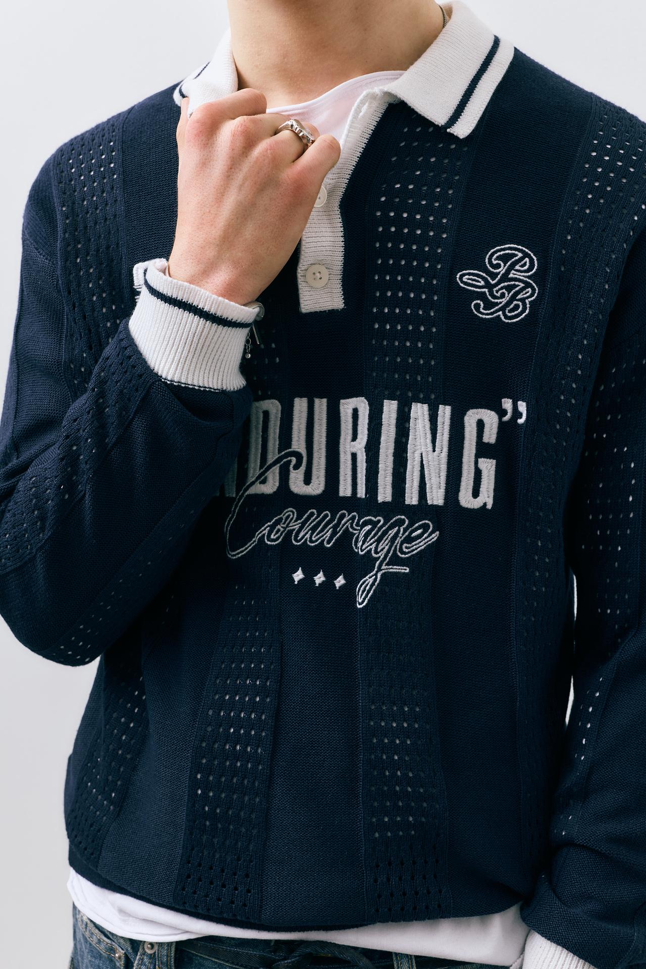 Pull&Bear Textured Knit Polo — Navy