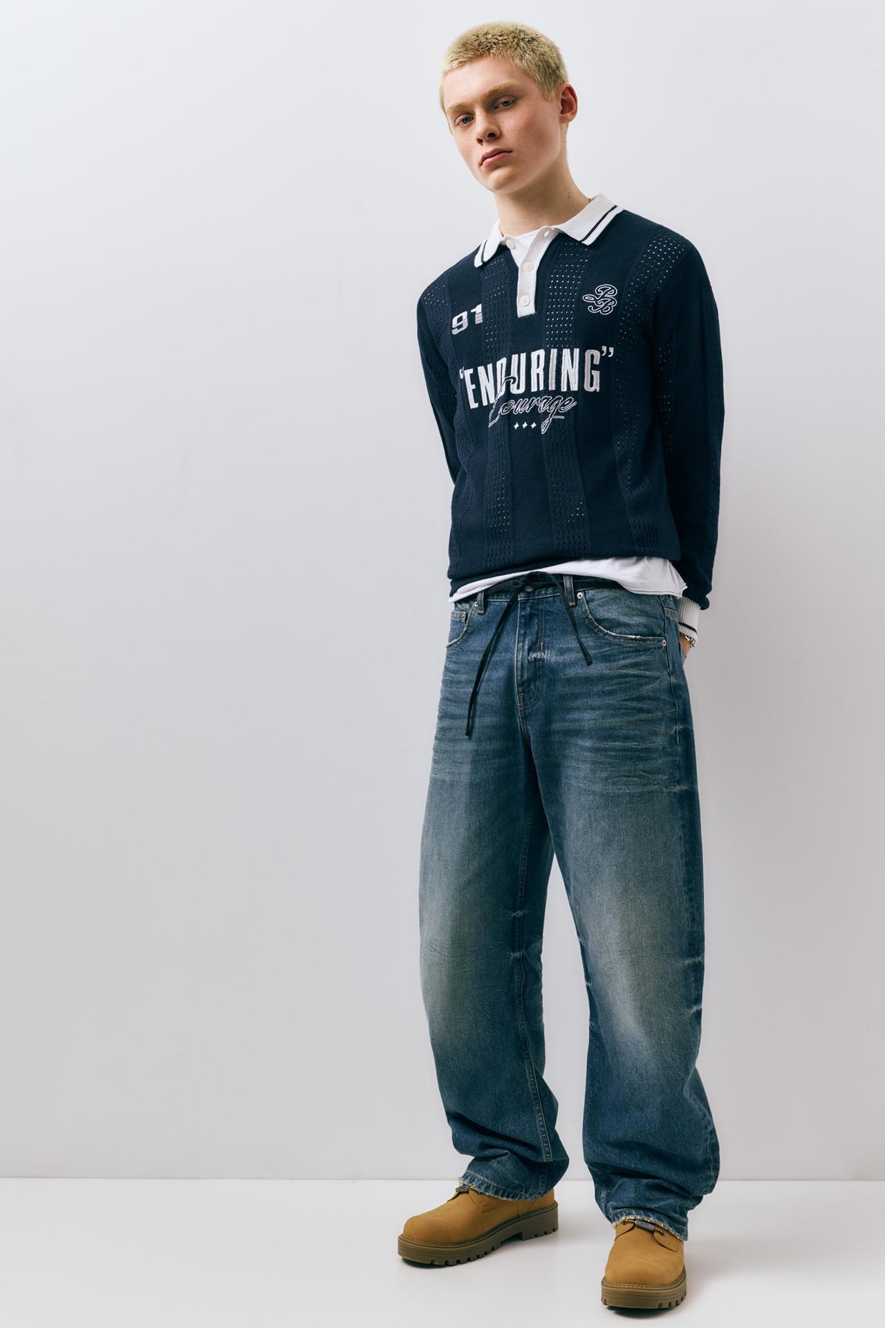 Pull&Bear Textured Knit Polo — Navy