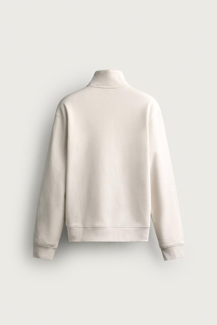 Zara Zip-Neck Basic Sweatshirt — Blanc cassé