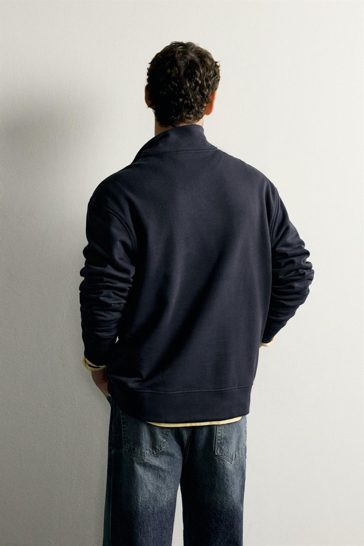 Zara Zip-Neck Basic Sweatshirt — Bleu marine