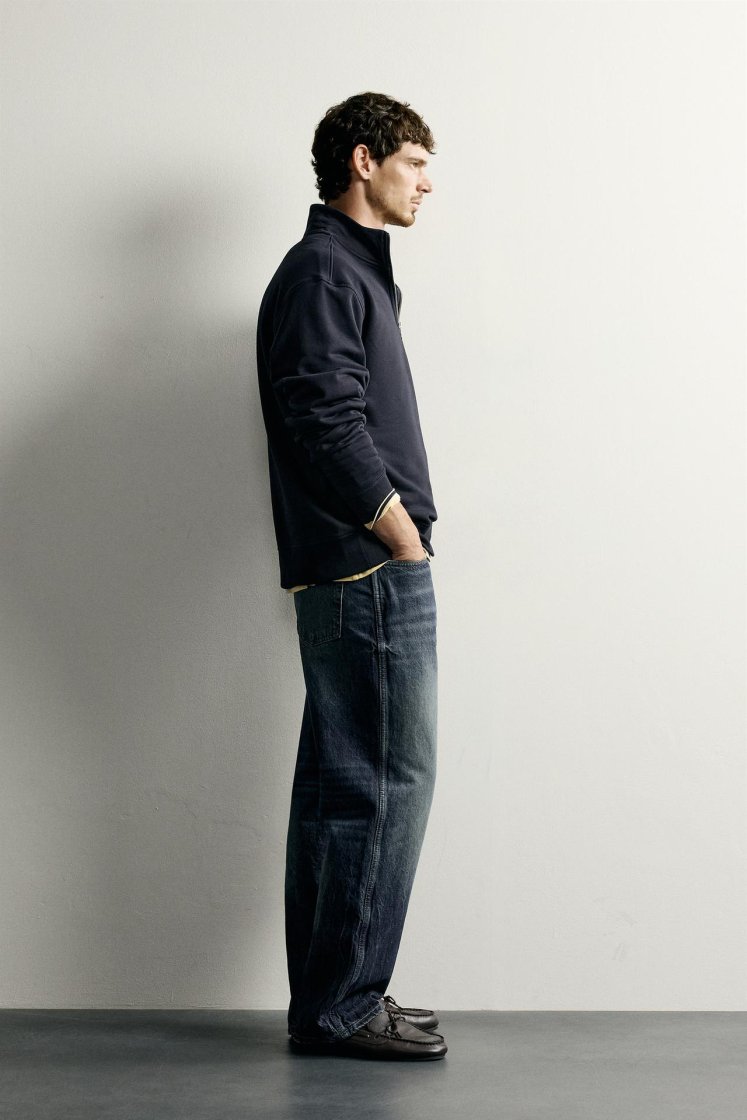 Zara Zip-Neck Basic Sweatshirt — Bleu marine