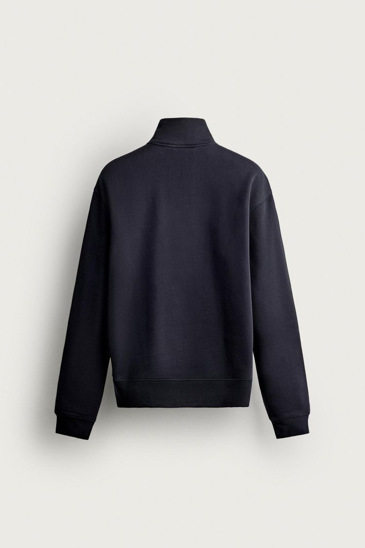 Zara Zip-Neck Basic Sweatshirt — Bleu marine