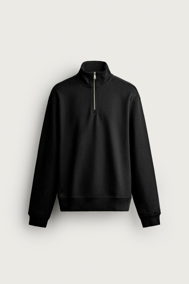 Zara Zip-Neck Basic Sweatshirt — Noir