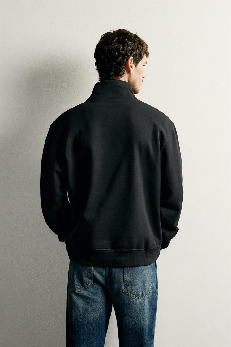 Zara Zip-Neck Basic Sweatshirt — Noir