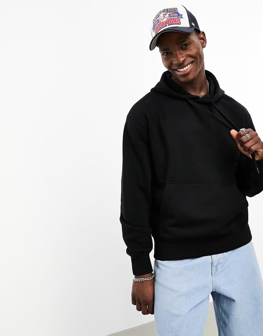 Bershka Black Essential Hoodie — BLACK